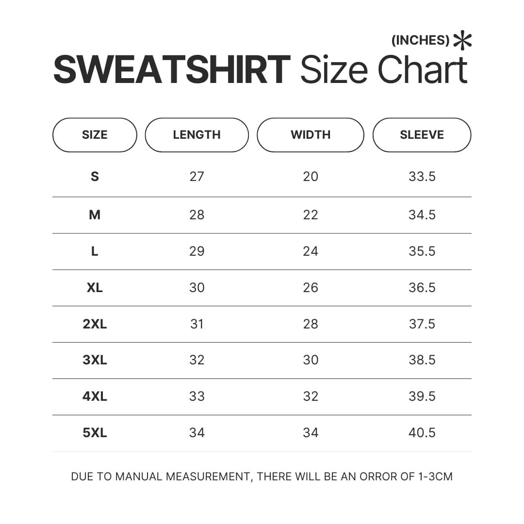 Sweatshirt Size Chart - J. Cole UK Shop