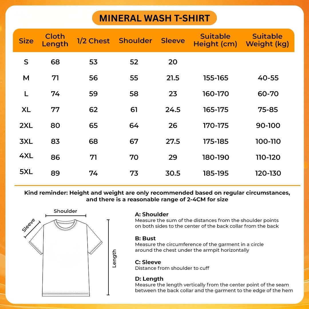 Mineral Wash T Shirt Size Chart - J. Cole UK Shop