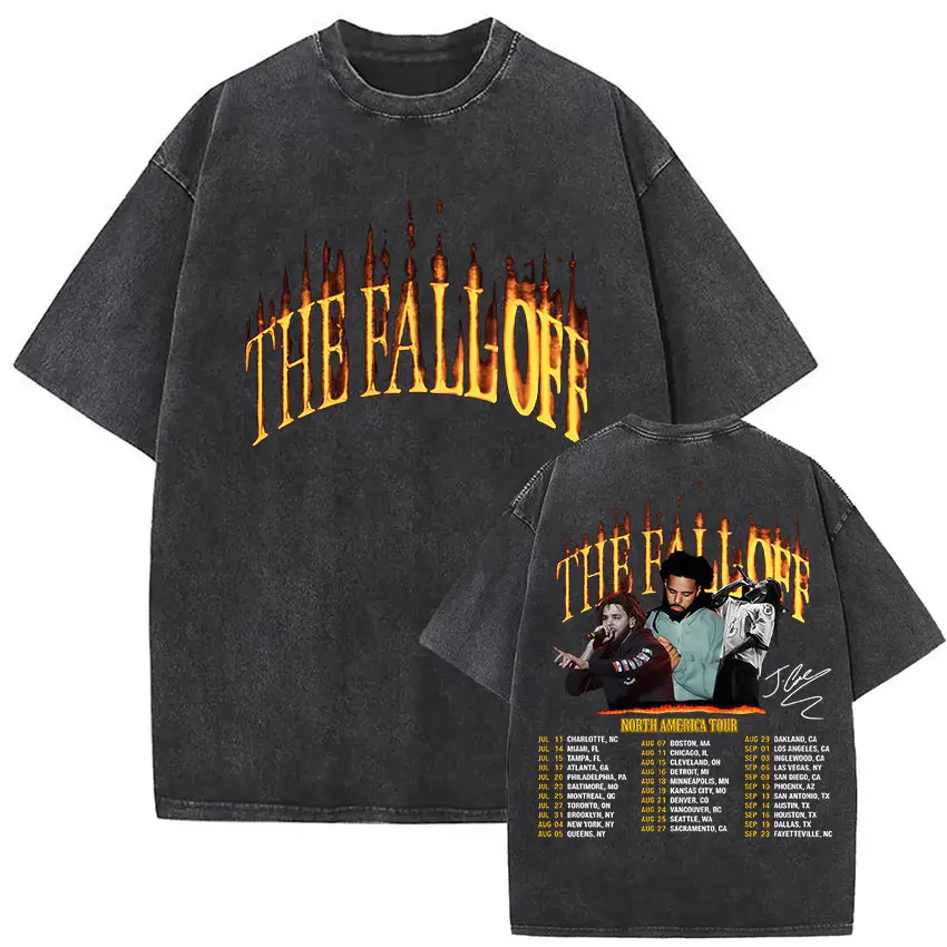 The Fall Off Fire Rapper J.Cole Mineral Wash T-shirt