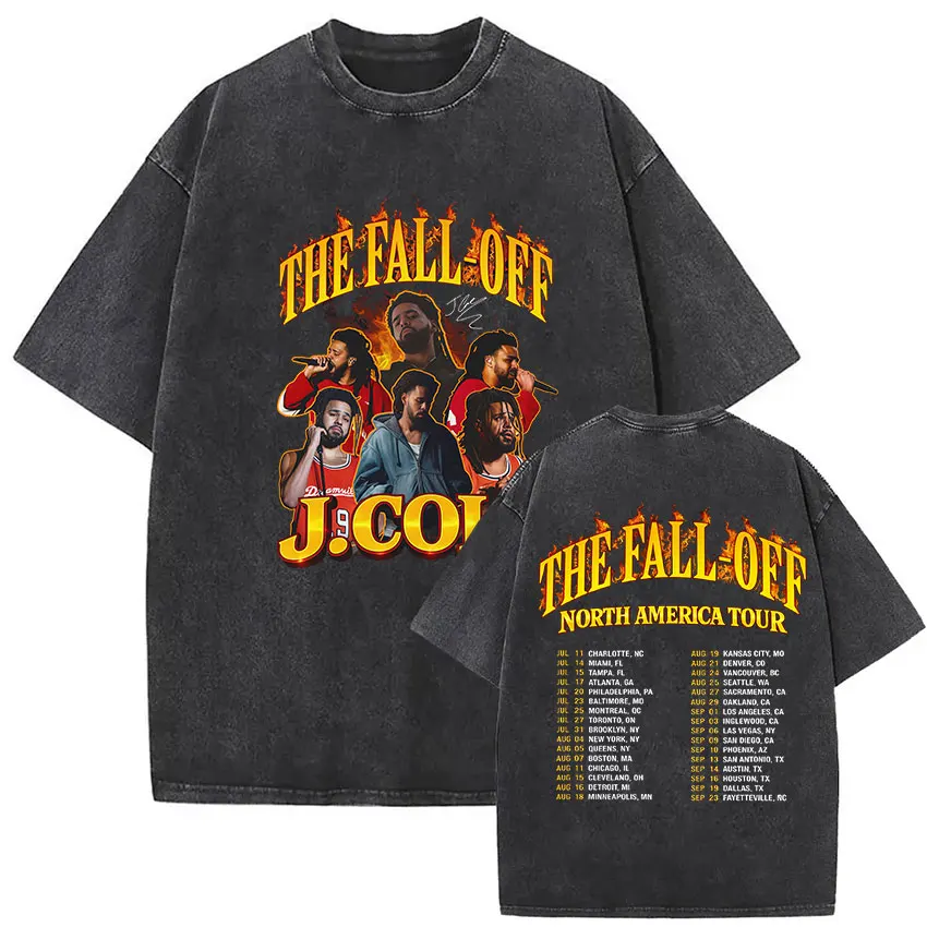 The Fall Off North Armerica Tour Rapper J.Cole Mineral Wash T-shirt