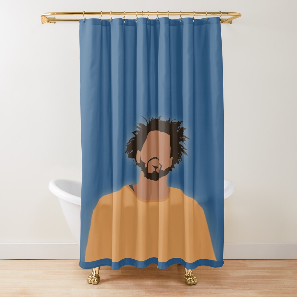 J Cole Cartoon Blue Background Shower Curtain