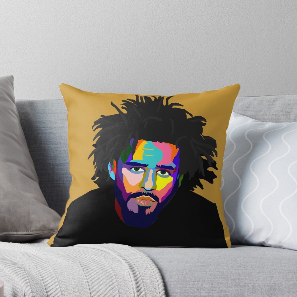 J Cole Colourful Portrait Throw Pillow